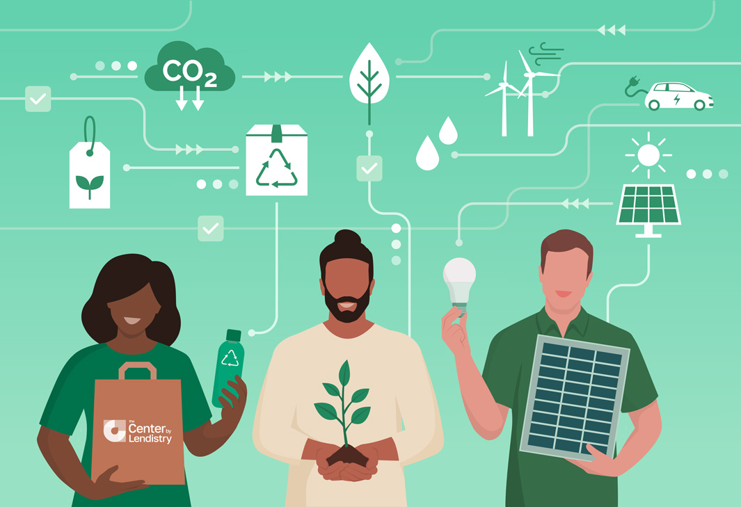 Climate Resilience banner illustration of people supporting sustainability and eco-friendly solutions.