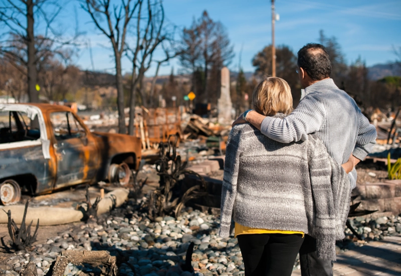 Couple looking at the destruction from the LA wildfires