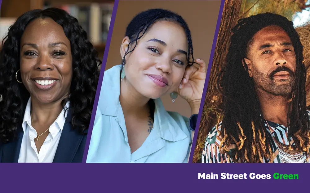 Aletheia Broom, Soweto Mitchell, and Terence Latimer for Main Street Goes Green banner